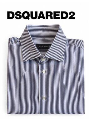DSQUARED2 Blue White Stripe Dress Shirt Slim Fit Cotton EU46 US36 small